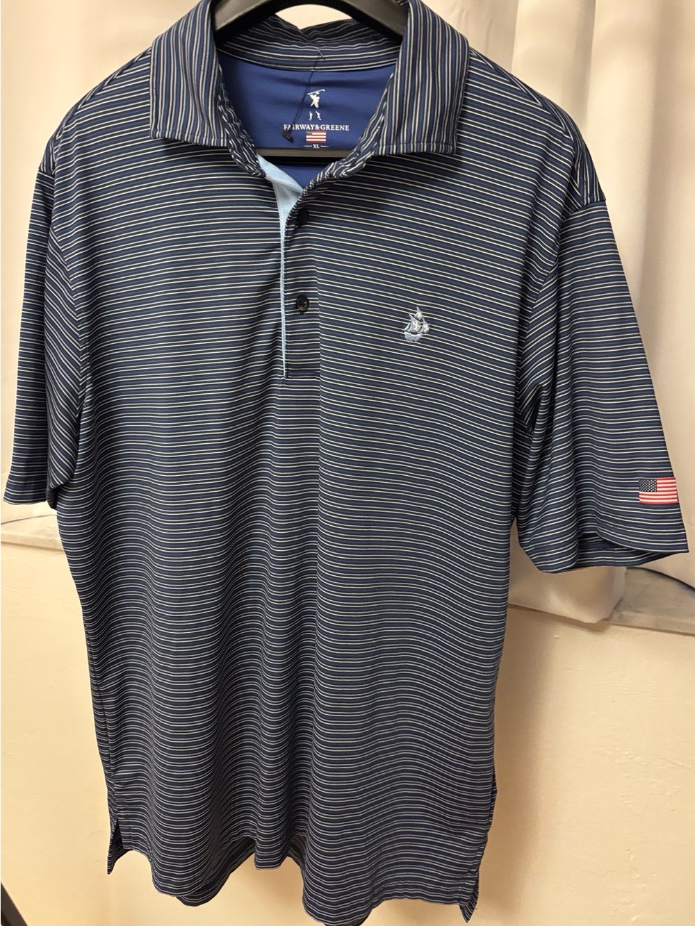 Fairway & Greene Navy & Light Blue Striped Golf Polo
